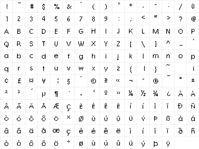 DTCRoughM08 Regular  glyph index