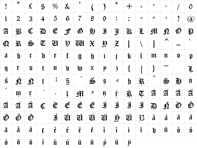 Skt Medieval Regular  glyph index