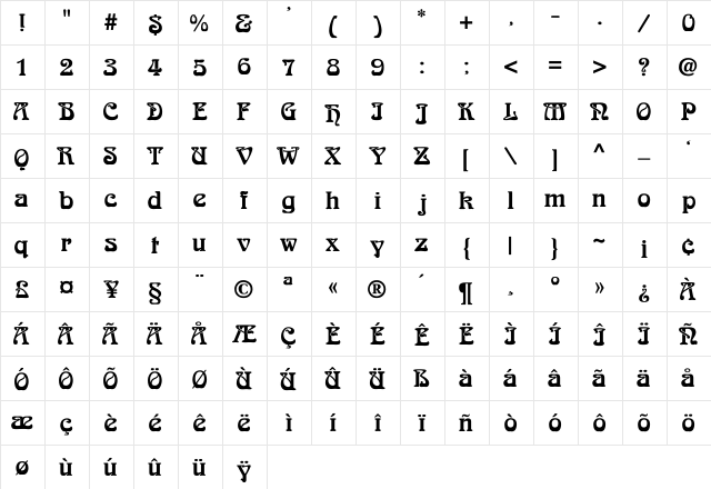 ArnoldBoecklin-ExtraBold Regular  glyph index