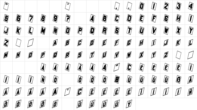 Placecard BoldItalic  glyph index