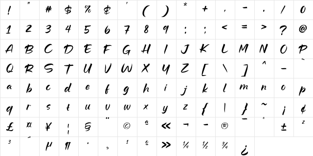 Hamilyn Regular  glyph index