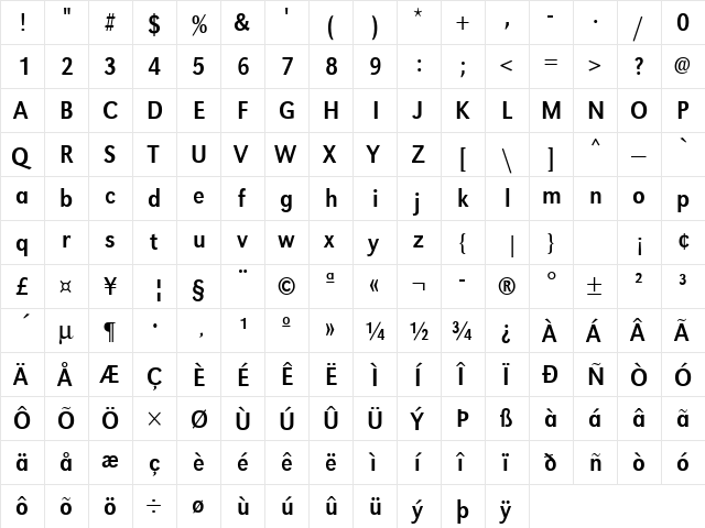 URWGroteskTExtNar Regular  glyph index