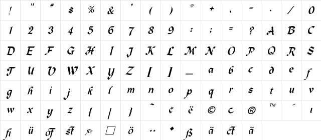 Heidelbe-Normal Italic Italic  glyph index