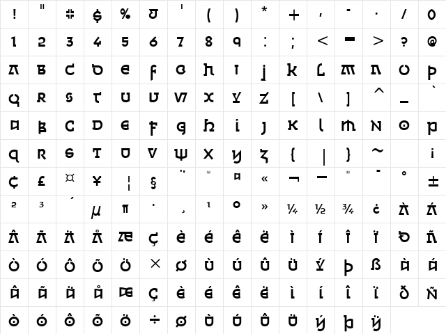 MinskaITC-Medium Medium  glyph index