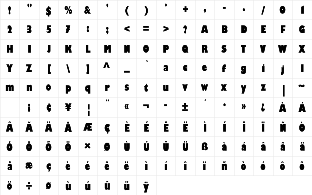Gill Kayo Condensed Std Regular  glyph index
