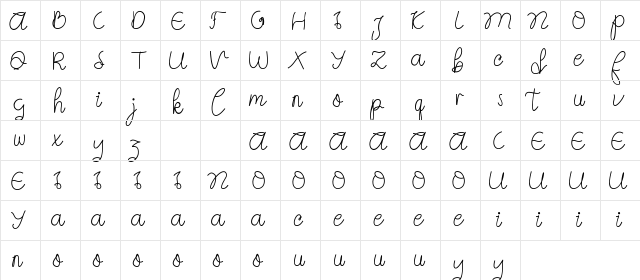 Eberta Light Demo Script Regular  glyph index