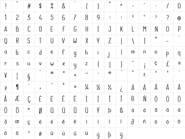Handwritten Sans Regular  glyph index