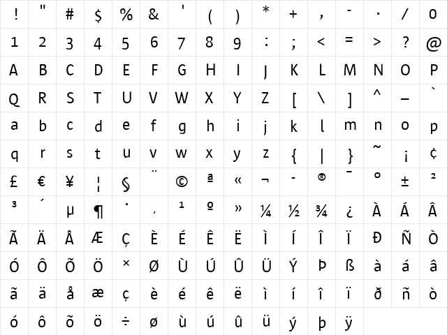 Sun Sans- Regular  glyph index