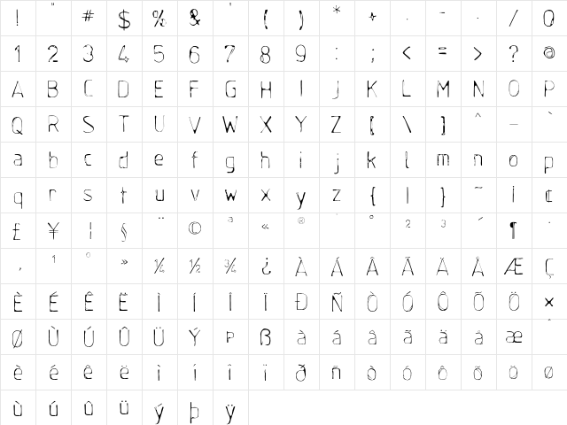 Boomshanker Light  glyph index