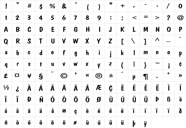 DomCasual Wd Regular  glyph index