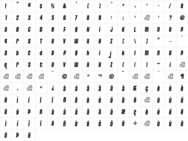 Pussycat Sassy  glyph index