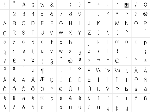 Manti Sans Light Demo Regular  glyph index