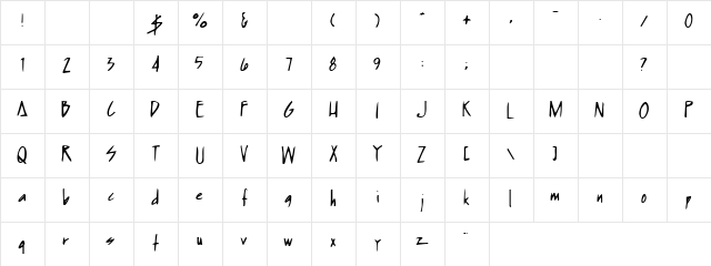 Humpbunny Regular  glyph index