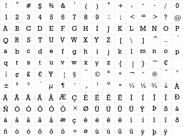GeoSlb712 Md BT Medium  glyph index