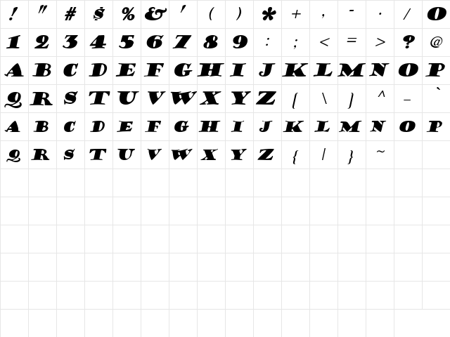 Hermann Bold Italic  glyph index