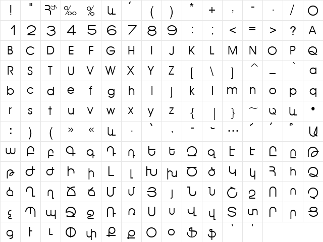 ArTarumianKamar Regular  glyph index