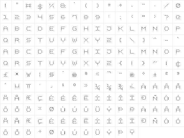 Dash Dot Square-7 Regular  glyph index