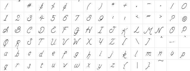 PC Cream Regular  glyph index