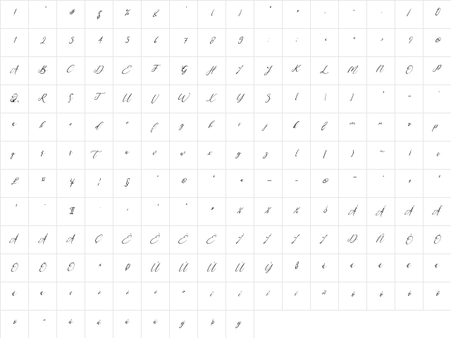 My Happy Italic Regular  glyph index