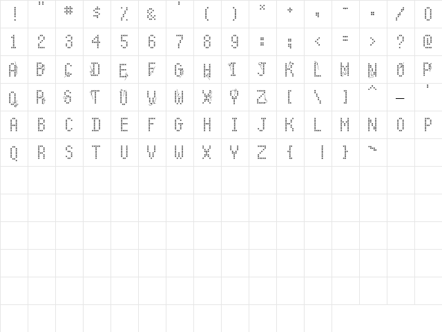LD Crosstich Regular  glyph index