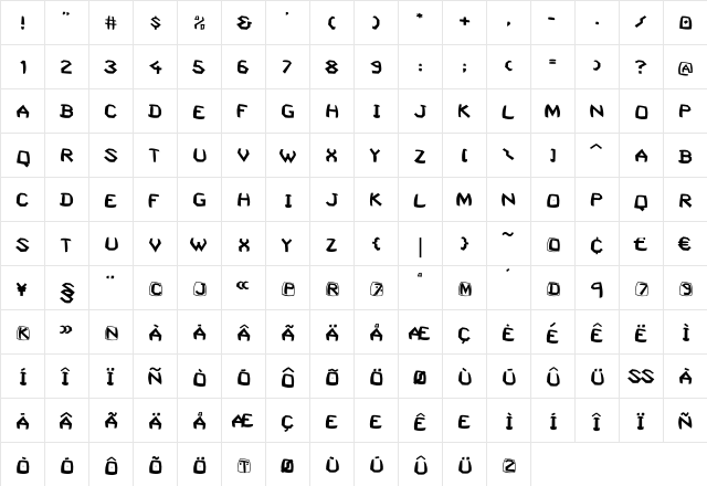 SquashedRandom Regular  glyph index