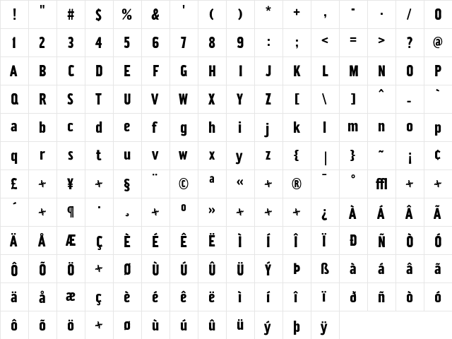 Hamilton Medium  glyph index