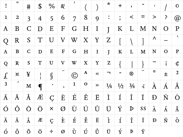 NexusSerif-RegularSC Regular  glyph index