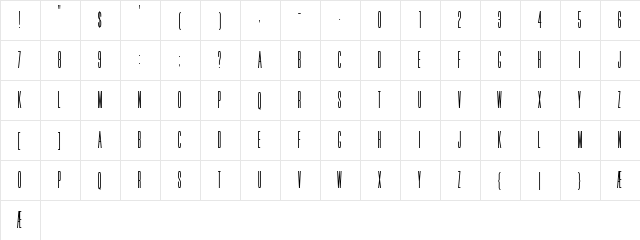HFF Jammed Pack Regular  glyph index