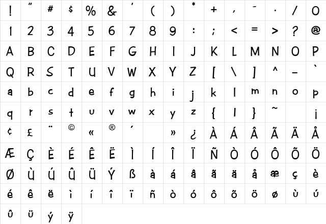 CAC Futura Casual Bold Regular  glyph index