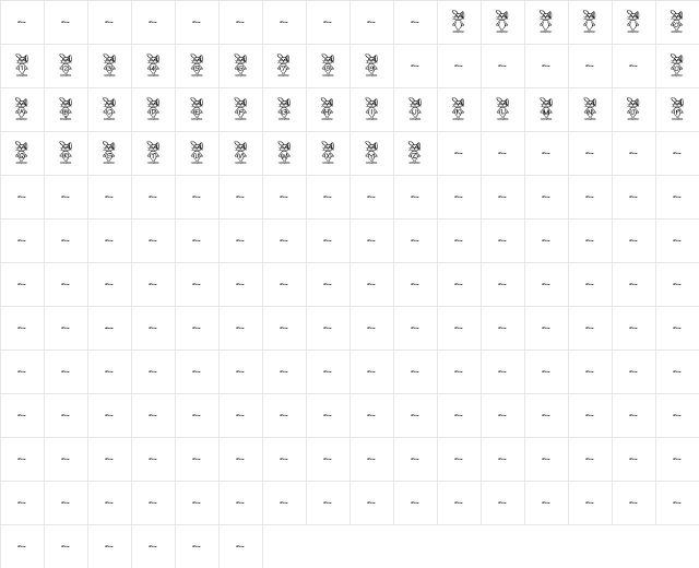 MousepadBunny Regular  glyph index