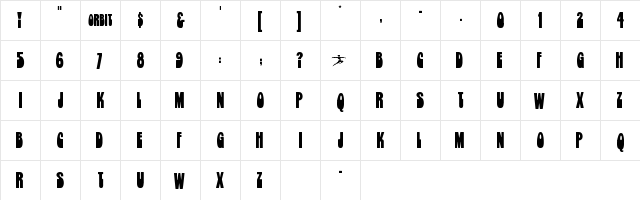 DXS Orbit Regular  glyph index