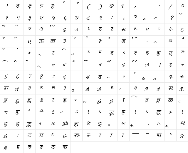 AkrutiDevAkanksha NormalItalic  glyph index