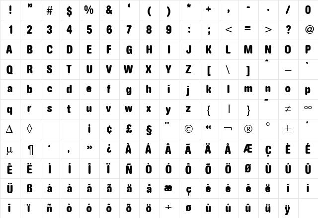 AkzentRoundedCond Bold  glyph index