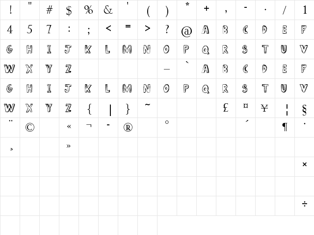 Sketch Book Regular  glyph index