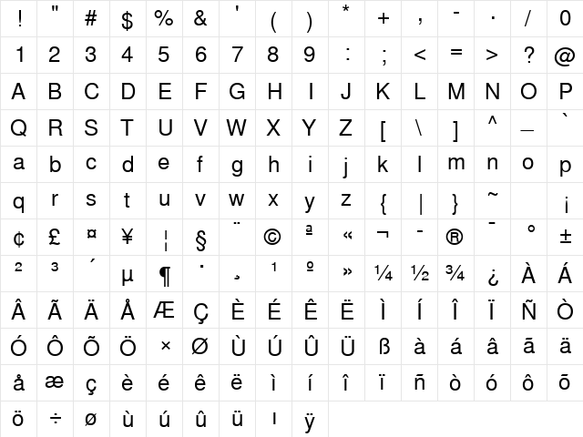 TurkishSansSSK Regular  glyph index