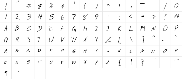 Hex Regular  glyph index
