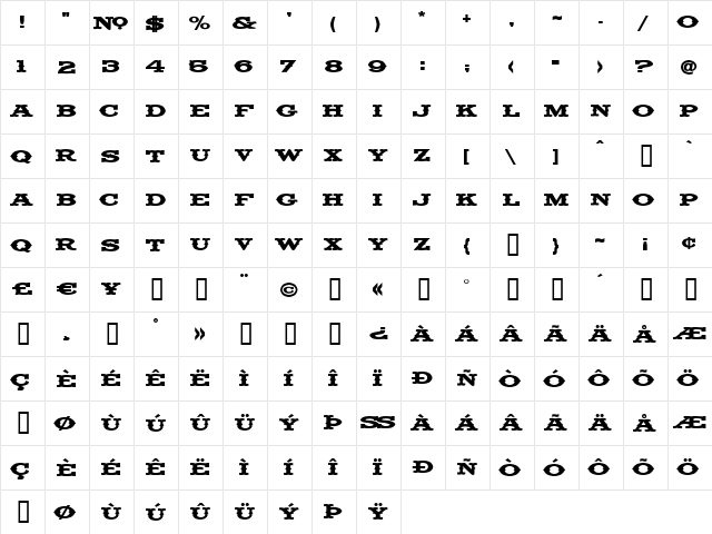 LHF Fancy Full Spurs BETA Regular  glyph index