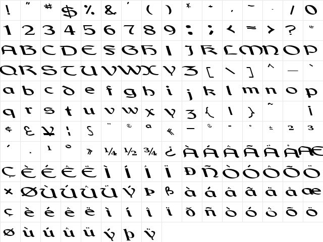 Poetic Regular  glyph index