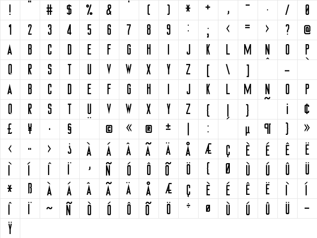 TNGMonitors Regular  glyph index