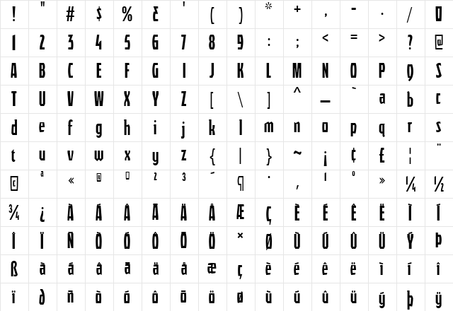 Quasix Regular  glyph index