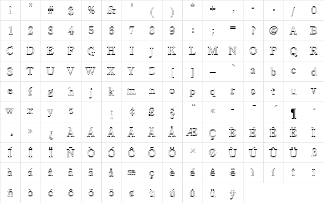 CenturyOldStyTRegOu1 Regular  glyph index