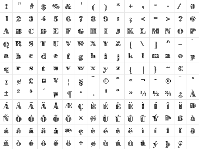 Metilius 'BongoWood' Regular  glyph index