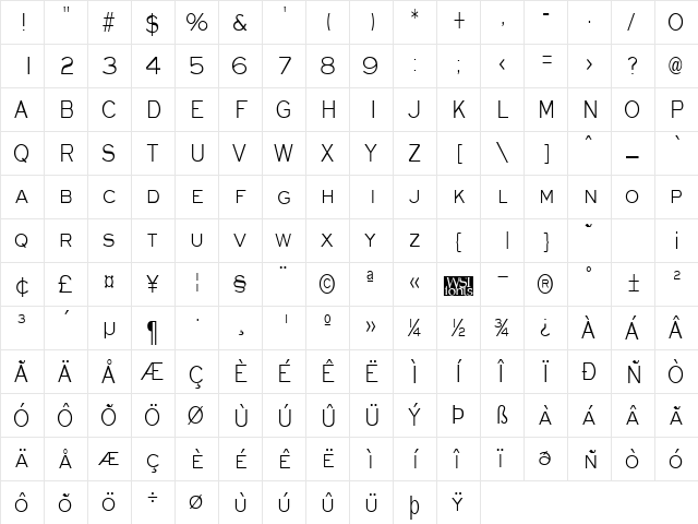 EyechartCondensed Regular  glyph index