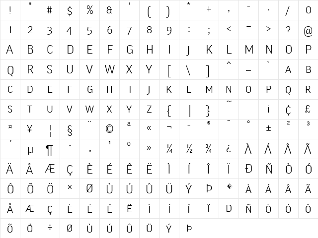 Good-LightSC Regular  glyph index