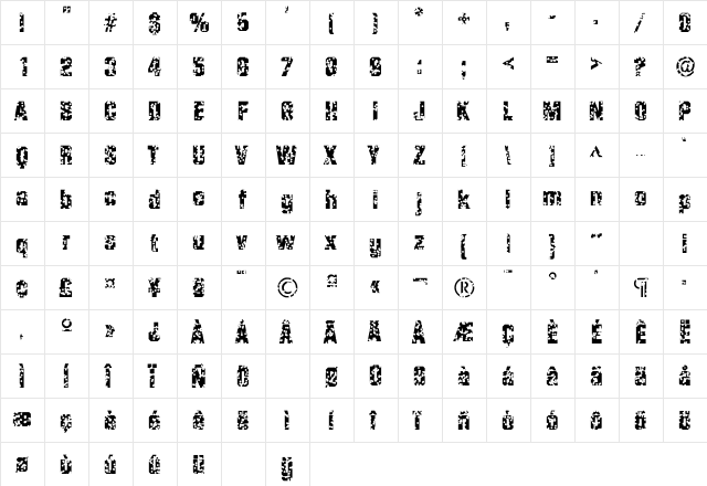 Mafia SF Bold  glyph index