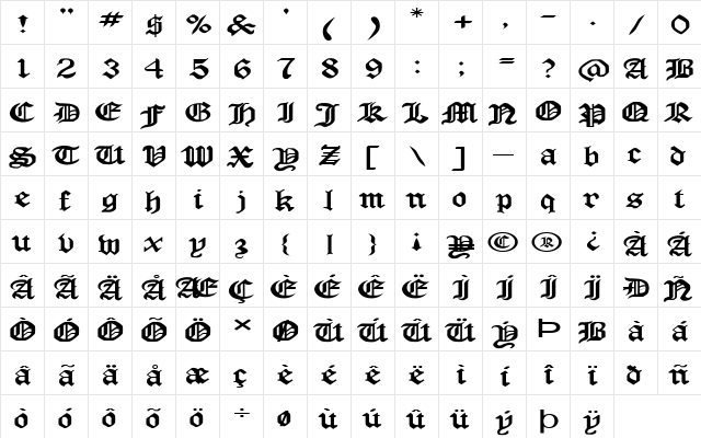 FZ GOTHIC 4 EX Normal  glyph index