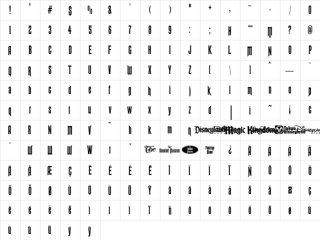 Disney Haunted Mansion 1 Regular  glyph index