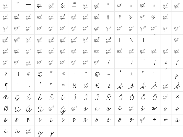 Singbird Becker Normal  glyph index