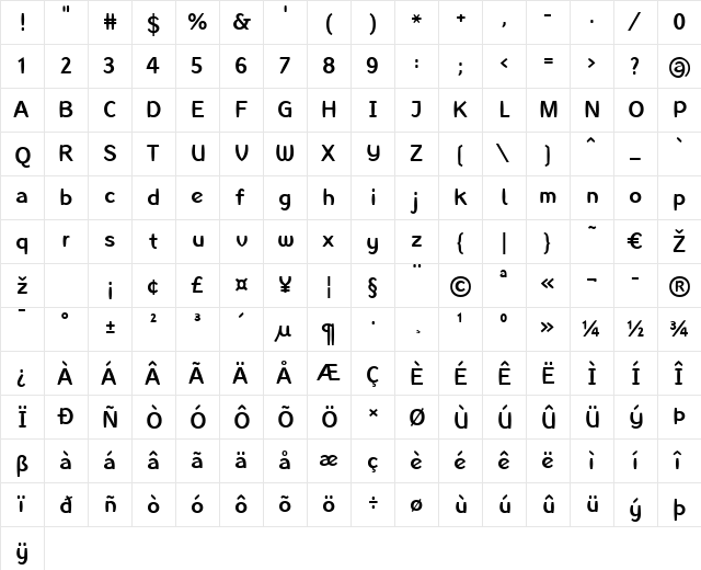 LTInagur Medium Regular  glyph index