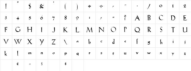 Gabel Regular  glyph index